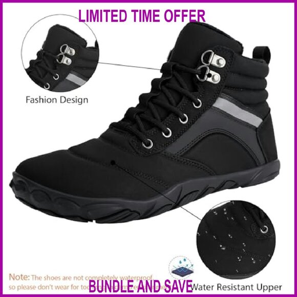 Winter Barefoot Boots Wide Toe Box Zero Drop Sole Water Resistant Ankle Booties - Picture 7 of 8